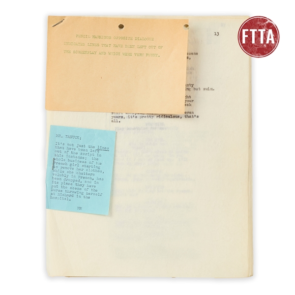 Marilyn Monroe Script Notes to Darryl Zanuck