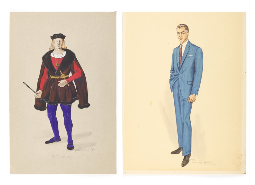 (2) Male Costume Sketches by Paula Giokaris