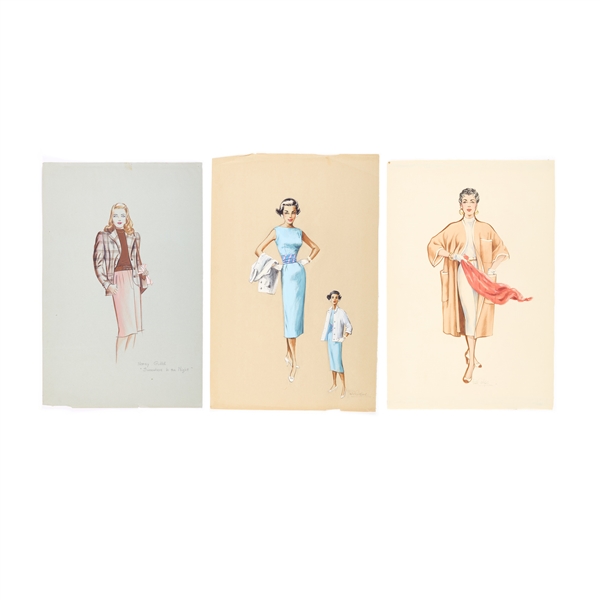 3 Female Costume Sketches by Paula Giokaris.