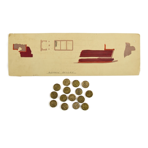 15 Roman Coins and Concept Sketch from Ben-Hur