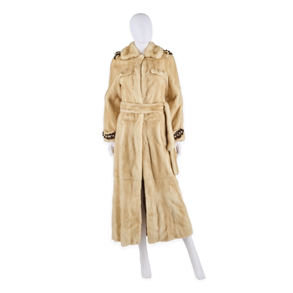 Sharon Stone Embellished Golden Mink Coat