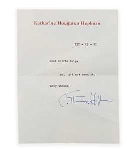 Katharine Hepburn Photos and Signed Letter.